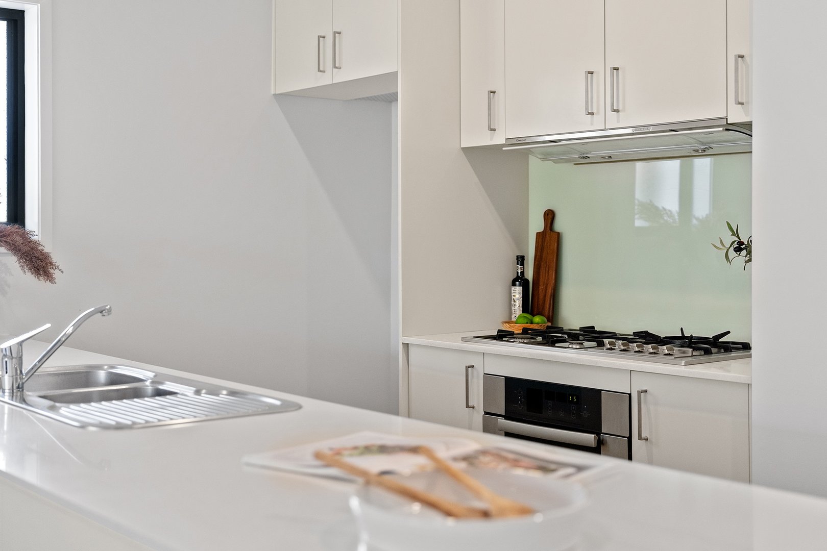 Kitchen benchtop and five-burner gas cooktop