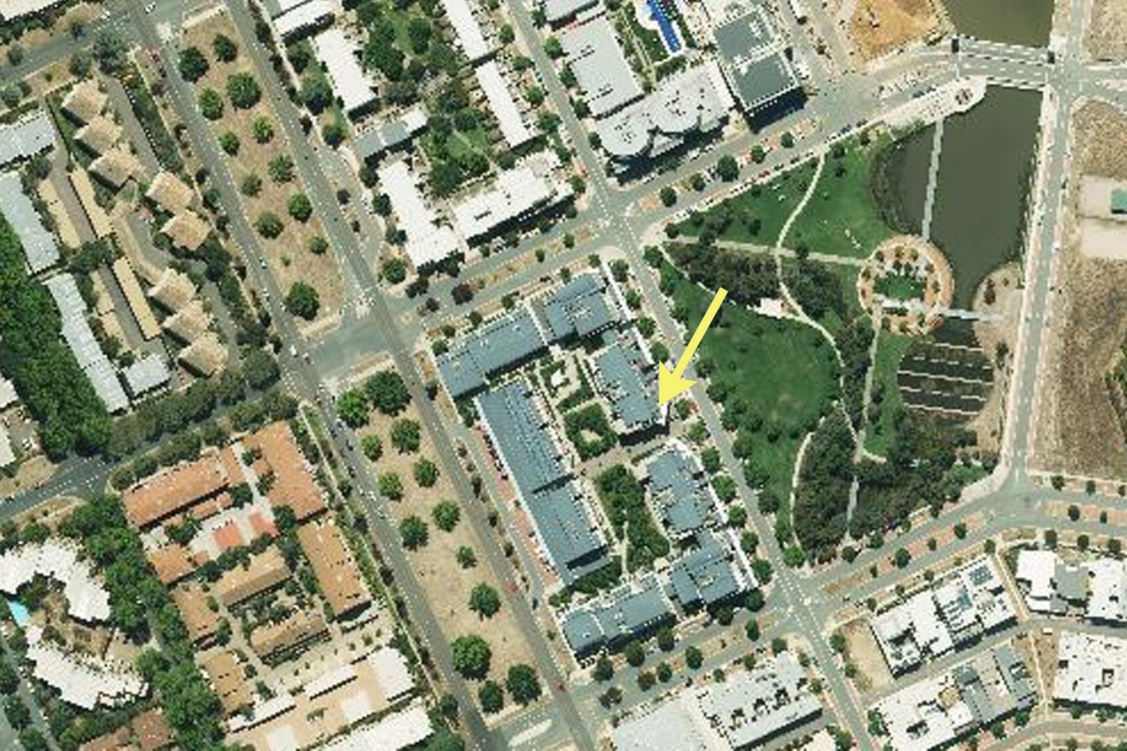 Aerial view marking the apartment location beside Norgrove Park
